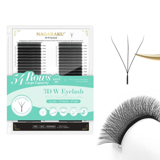 NAGARAKU W Eyelash Extensions High Capacity 54 Rows 3D Volume Premade Fan 0.07mm D Curl 7-15mm Mix Matte Black Easy Fanning yy Eye Lashes Handwoven W Shaped Wispy Cluster Professional Lash Supplies