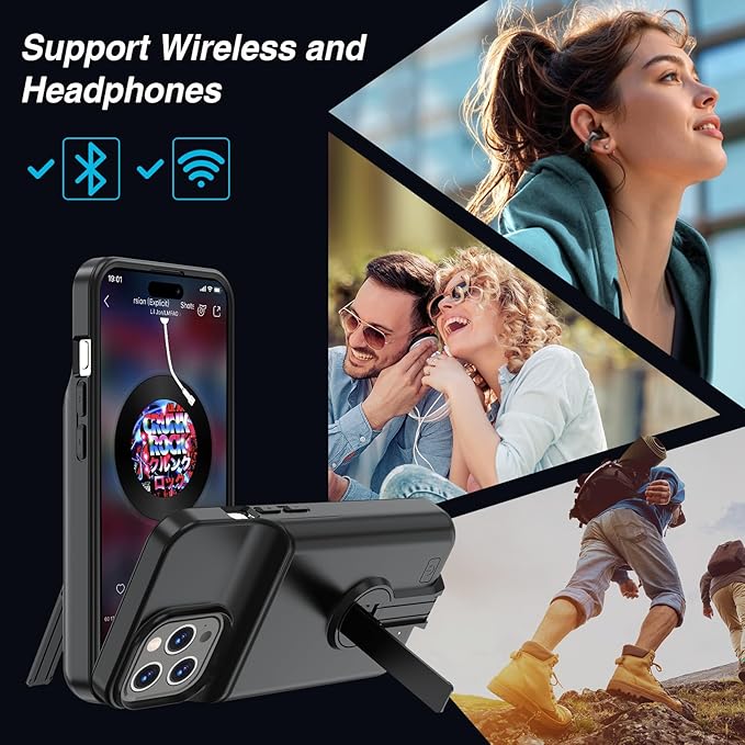 GIN FOXI Battery Case for iPhone 16 Pro, Charging Case with Holder 8000mAh Rechargeable Charger Ultra-Slim Anti-Fall Protection Extended Battery Pack Juice Box for iPhone 16 Pro 6.3" Black