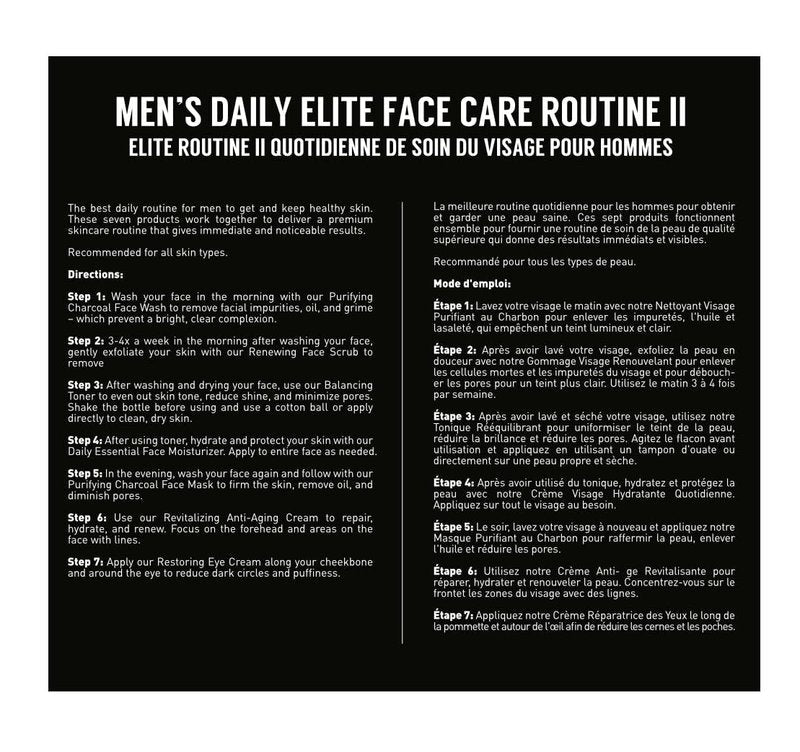 Brickell Men's Daily Elite Face Care Routine II, Toner, Charcoal Face Wash, Face Scrub, Anti-Aging Cream, Eye Cream, Charcoal Mask & Moisturizer, Activated Charcoal, Peptides, Hyaluronic Acid, Scented