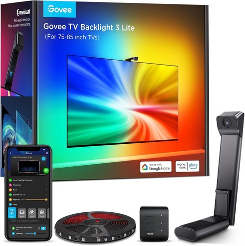 Govee TV Backlight - 16.4ft RGBICW Wi-Fi LED Strip Lights with Camera | Voice & App Control for 75-85 Inch TVs
