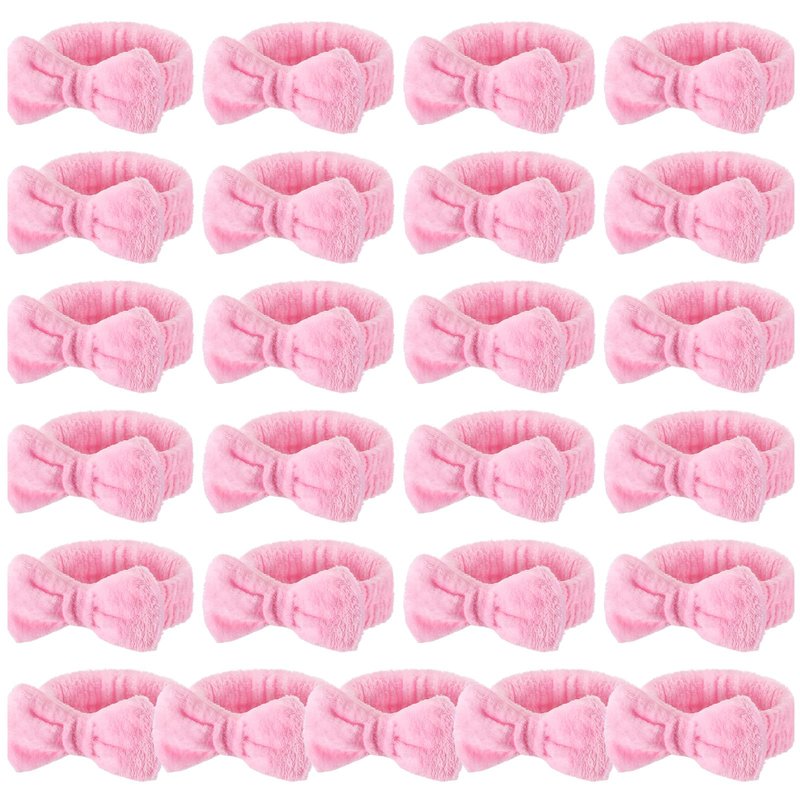 Wavyknot 25 Pcs Pink Spa Headband Bulk Pink Makeup Headbands for Washing Face Cute Bow Hairbands Soft Coral Fleece Hairbands for Women Face Skin Care Makeup Spa Gift Shower Yoga