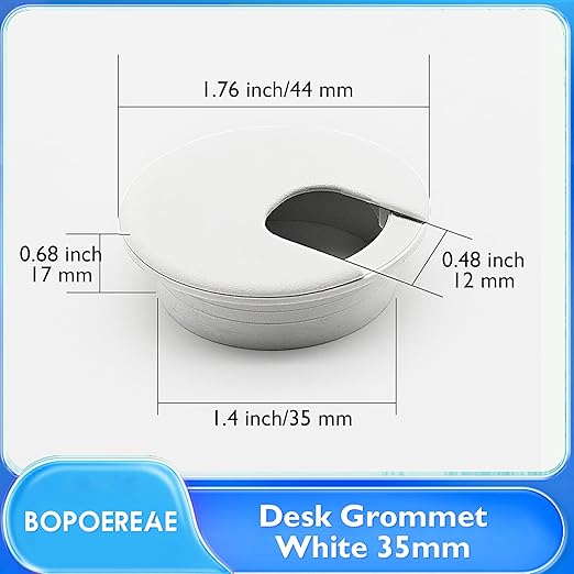BOPOREAE Desk Grommet 1-3/8" (35 mm), Desk Cord Hole Cover, Cable Grommet ABS Plastic, Desk Hole Grommet for Office and Home Table Cable, Detachable Cable Cord Organizer (White 4 Pcs)