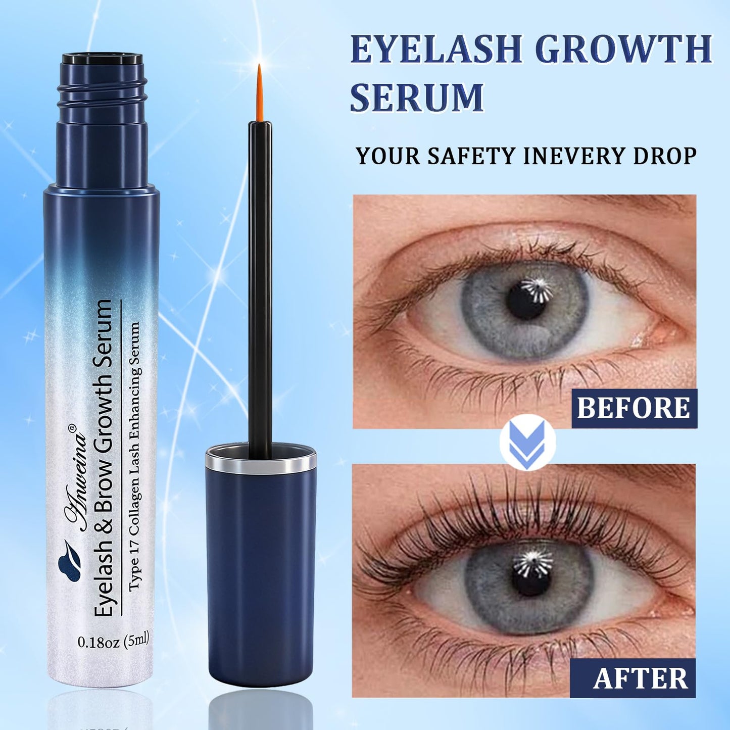 Eyelash Growth Serum, Premium Lash Serum for Eyelash Growth, Advanced Lash Enhancing Serum for Longer, Thicker, Fuller Natural Lashes, Gentle Natural Vegan Formula for Sensitive Eyes - 5ml