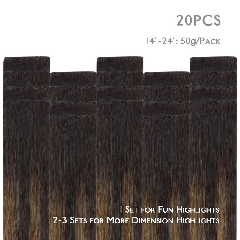 WENNALIFE Invisi Edge Tape in Hair Extensions Human Hair, 14 Inch 50g 20pcs Balayage Dark Brown Mixed Chestnut Brown Invisible Luxury Remy Hair Extensions Natural Seamless Injected Tape Ins Straight