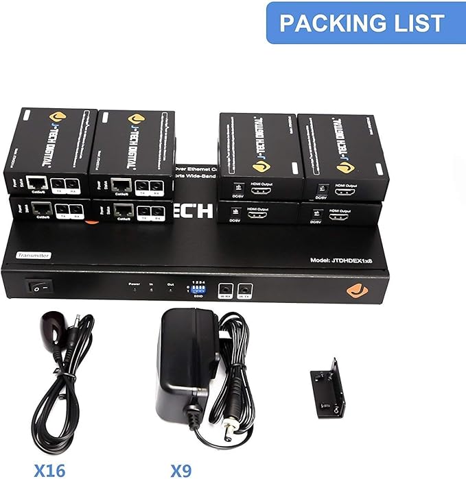 J-Tech Digital 1x8 HDMI Extender Splitter/HDMI Amplifier/ProAV Premium Quality Over Cat5e/Cat6 Cable up to 164 feet