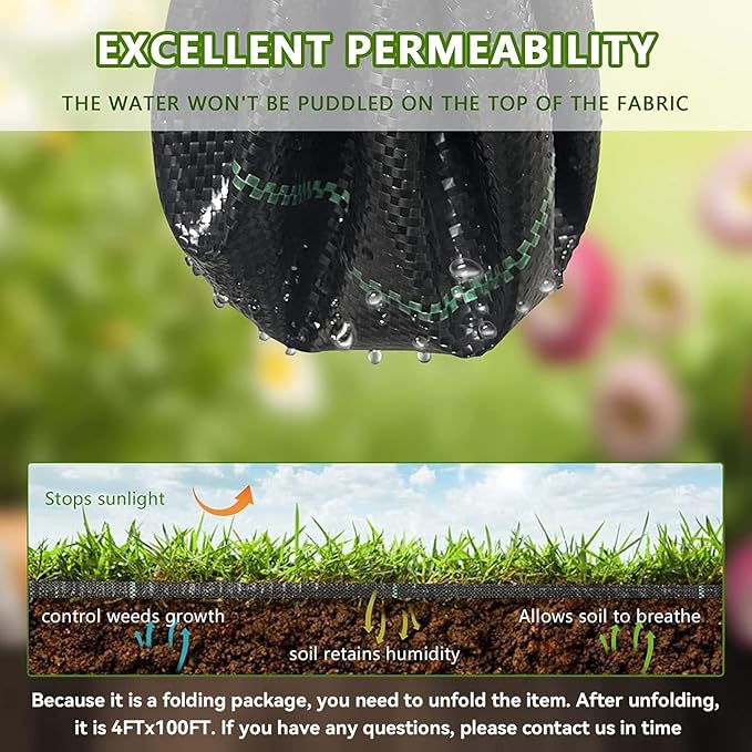 4ftx100ft Weed Barrier Landscape Fabric Heavy Dutyï¼Weed Block Gardening Ground Cover Mat, Weed Control Garden Cloth ï¼Woven Geotextile Fabric for Underlaymentï¼Commercial Driveway Fabric