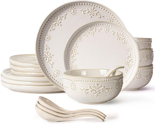Artena 16-Piece Dinnerware Set - Elegant Plates & Bowls with 5.1 Quart Baking Dish | Casserole Dish for Oven