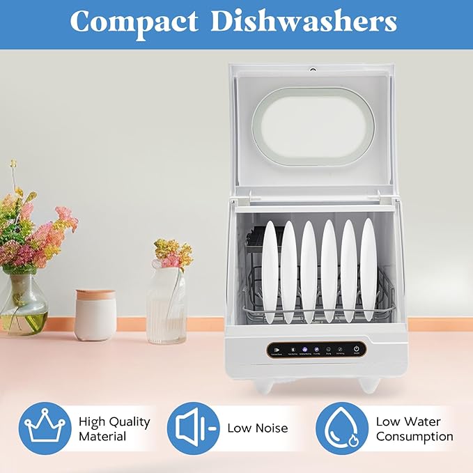 Portable Dishwasher Countertop, Compact Dishwashers with 5 Washing Programs, Mini Dishwasher Countertop with Hose for Clean Dishes, Knives, Forks, 洗碗机