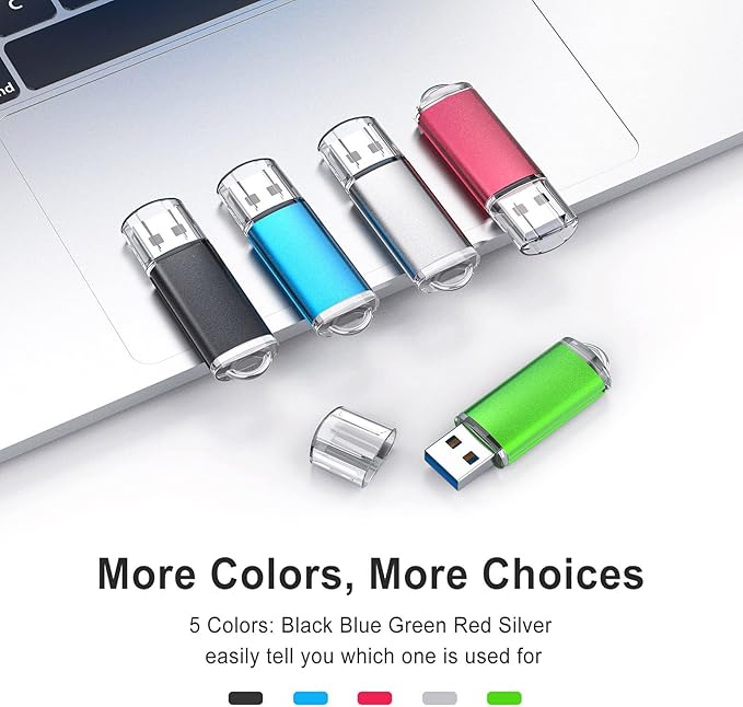TOPESEL USB Flash Drive 5 Pack 32GB USB 3.0 Flash Drive High Speed Flash Drive Memory Stick USB Drive Thumb Drives USB Stick for PC laptops (5 Mixed Colors: Black Blue Green Red Silver)