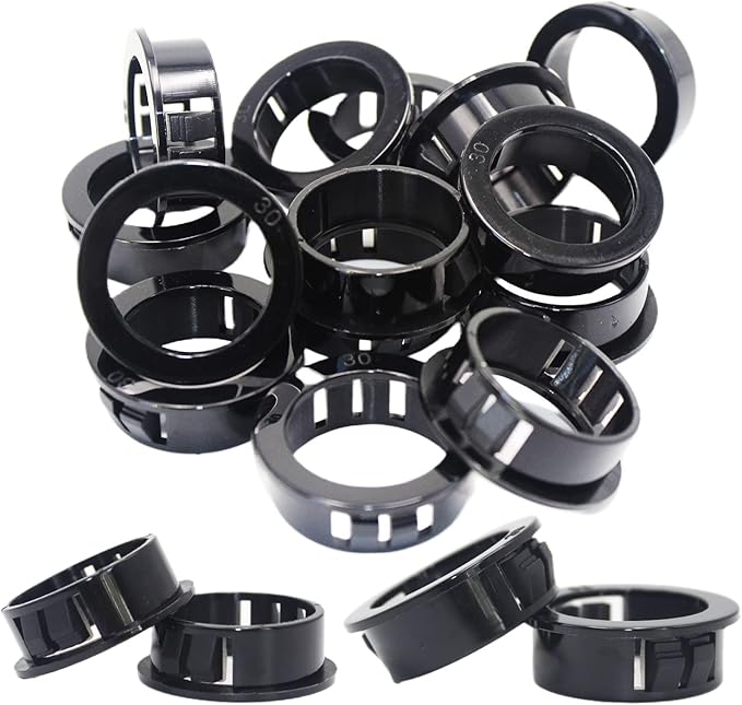 EASYEAH 1-3/16"(30mm) Black Snap-in Knockout Insulating Bushing Grommets, Plastic Cable Hole Grommets for Wiring, Round Nylon Snap in Locking Electrical Wire Cord Hose Tubing Bushings Grommets, 15pcs