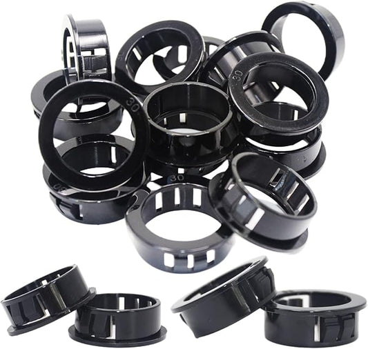 EASYEAH 1-3/16"(30mm) Black Snap-in Knockout Insulating Bushing Grommets, Plastic Cable Hole Grommets for Wiring, Round Nylon Snap in Locking Electrical Wire Cord Hose Tubing Bushings Grommets, 15pcs