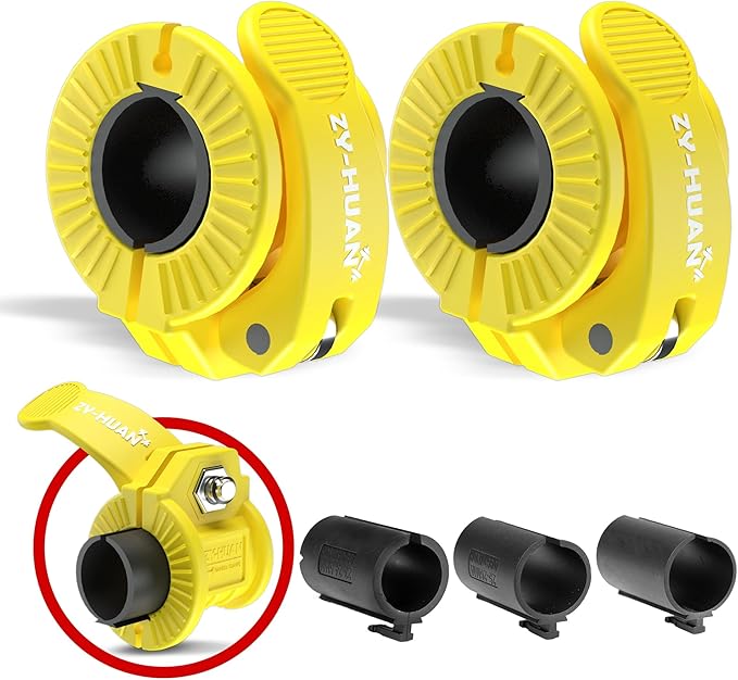 ZY-HUAN Pro Barbell Clips 1 inch Barbell Clamps 0.9-1.18inch Quick Release Weight Clips for Bars Multi-Size Adjustable Olympic Barbell Clamps (Yellow)