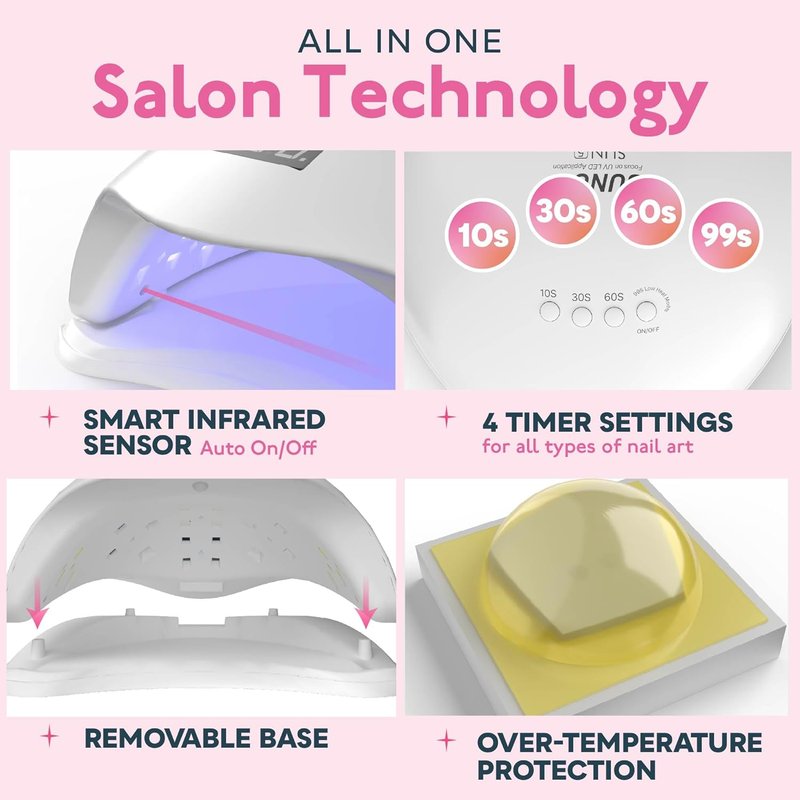 SUNUV UV Light for Nails - User-Friendly Gel Nail Lamp with Pink UV Gloves | Compatible with All Gel Types