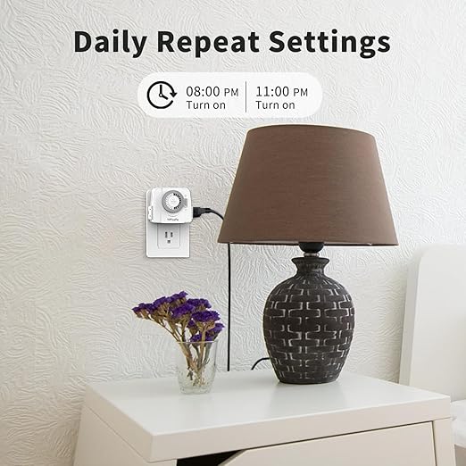 TiFFCOFiO Indoor Mechanical Outlet Timer, 3 Prong Timers for Electrical Outlets, 24-Hour Programmable Plug in Light Timer, ETL Listed (2 Outlets, 2 Packs)
