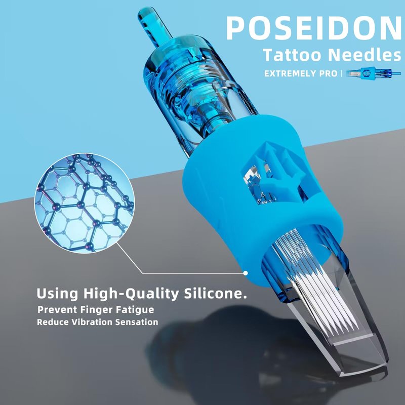 POSEIDON Tattoo Cartridge 1003RL 50Pcs Disposable Needles, #10 Round Liner Tattoo Cartridge Needles, 3 Tight Liner Long Taper - 30/3RLLT