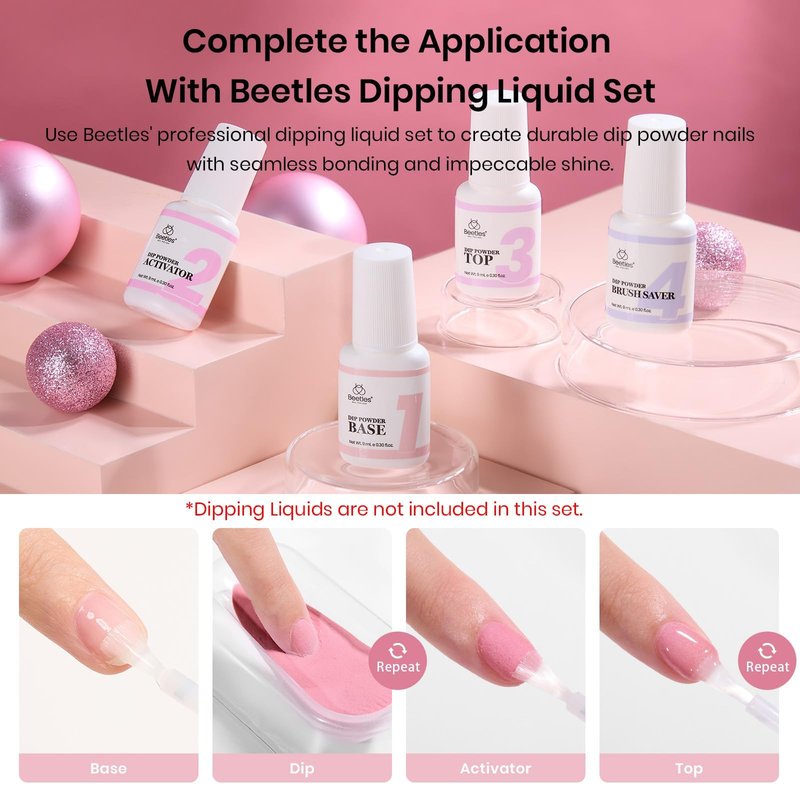 Beetles Pink Dip Powder Nail Kit 6 Color Nude Pink Brown Dip Nails Powder Starter Kit All Season Nail Dip Powder Kit No Need Nail Lamp DIY Salon at Home Summer Gift for Women