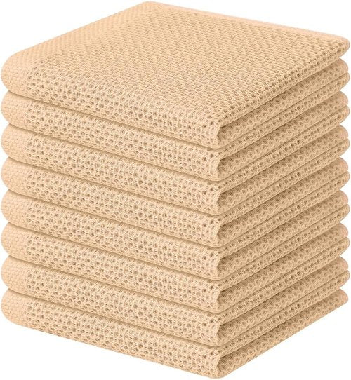 Homaxy 100% Cotton Waffle Weave Dish Cloths - Ultra Soft & Absorbent Quick Drying Towels | 12 x 12 Inches, 8-Pack, Apricot