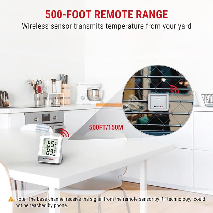 TempPro Indoor Outdoor Thermometer Wireless 500FT, Outside Greenhouse Thermometer with Temperature Sensor, Temperature Monitor for Patio Reptile House Home Baby Room (Previously ThermoPro)