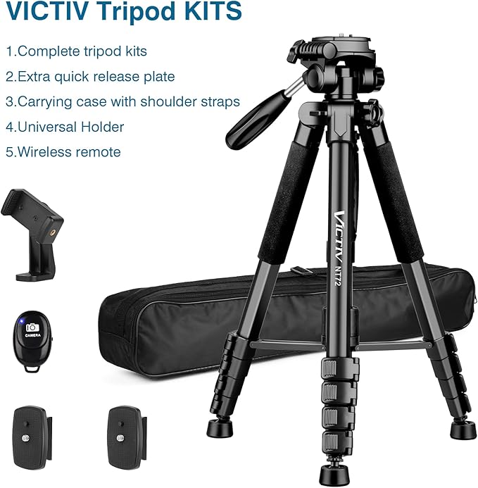 Tripod for Camera and Phone, 72" Tall Camera Tripod Monopod with Remote, Professional Heavy Duty Compact Camera Stand for iPhone, DSLR, Spotting Scope, Telescope, Binocular
