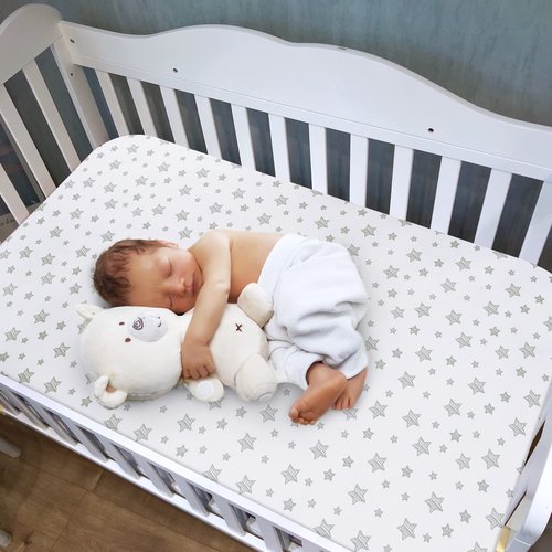 Crib Sheets for Boys or Girls 2 Pack, Fitted Crib Sheet for Standard Size Crib and Toddler Mattresses, Soft and Breathable Material, Grey & White