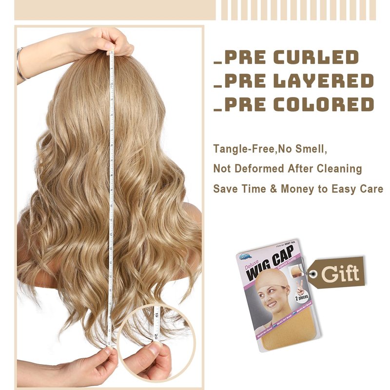 BABEHERS Honey Brown Lace Front Wig 13x4 Pre Plucked Body Wave Synthetic Lace Front Wig for Women Highlight Heat Resistant Hair 22 Inch Daily Use