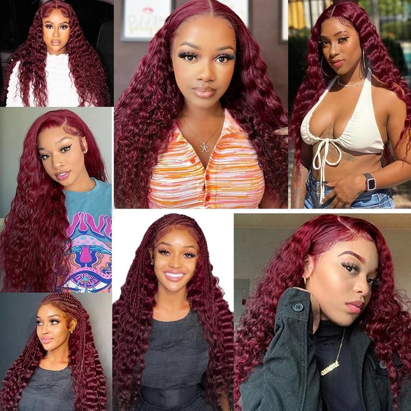 Burgundy 99J Human Hair Bundles - Deep Wave 10, 12, 14 Inch | Raw Unprocessed Virgin Hair for Black Women