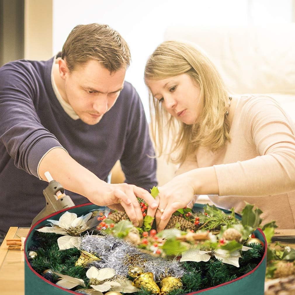 Primode Christmas Wreath Storage Bag - 24" Artificial Wreath Container with Dual Zipper & Sturdy Handles | 2-Pack, Green