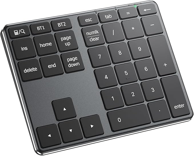 iClever Bluetooth Number Pad, Aluminum 34-Key Wireless Numeric Keypad, USB-C Rechargeable Numpad Keyboard for Data Entry and Accounting, Compatible with Laptop, Mac, Surface Pro, PC Desktop