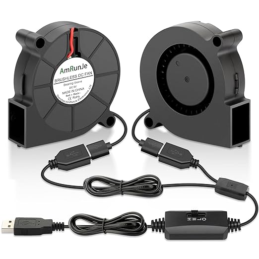 AmRunJe 50mm x 15mm USB Blower Fan 2 Pack 5v Squirrel Cage Blower Fan with Variable Speed for Cooling DIY 3D Printer Costume Welding Helmet Thin Client CPU Modem