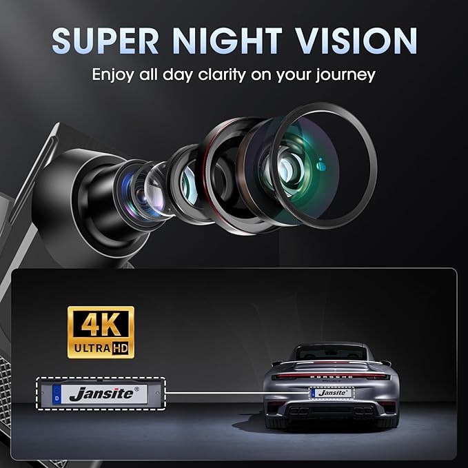 【Limited-Time】 4K WiFi Rear View Mirror Camera 10’’ Mirror Dash Cam Front and Rear w Super Night Vision Dash Cam Mirror w 64G TF Card WiFi App Loop Recording G Sensor Waterproof Reversing Camera
