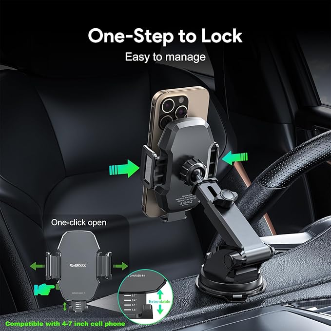 Esoulk Wireless Car Charger Phone Mount, 15W Fast Charging Car Mount Charger with Auto Clamping, Car Charger Phone Holder for iPhone, Wireless Charger Car Mount for Dashboard & Windshield