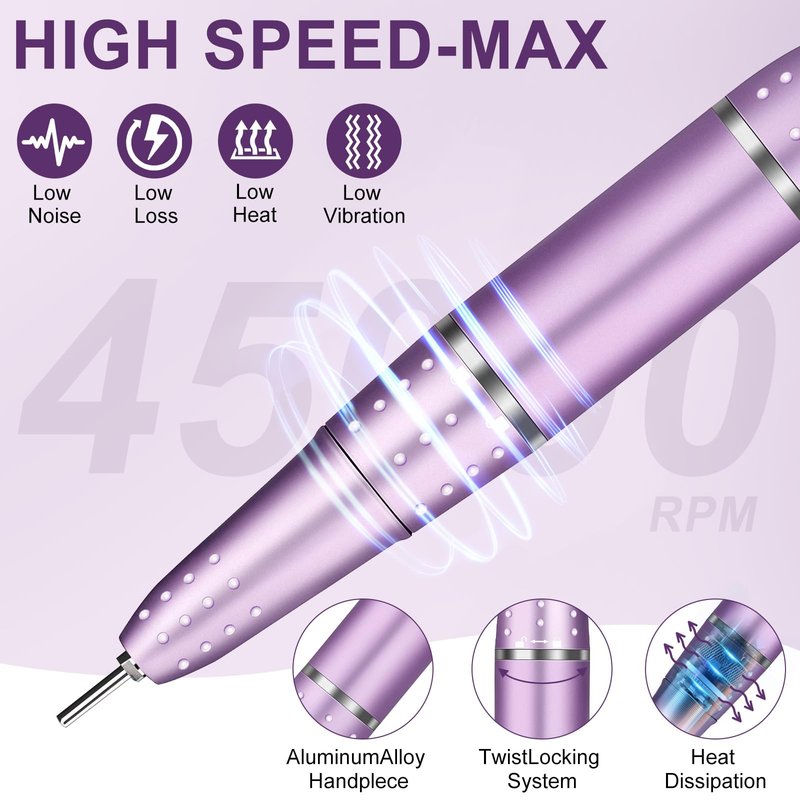 Urbuti Electric Nail Drill Professional 45000RPM, Portable Smart Touch Display Electric Nail File, 4000mAh Rechargeable Nail Drill Kit for Remover Acrylic & Gel Nails Manicure for Salon Home