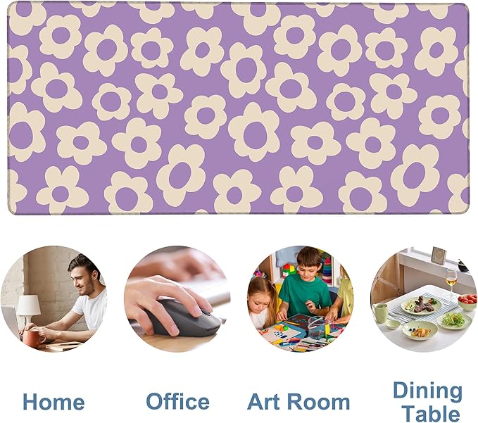 NITAHHHY Vintage Groovy Flowers Gaming Mouse Pad 3mm Thick Stitched Edge Waterproof Non-Slip Large Computer Keyboard Mouse Mat,Suitable for Office Entertainment Decorative Desk Pad 35.4 x 15.7 Inches
