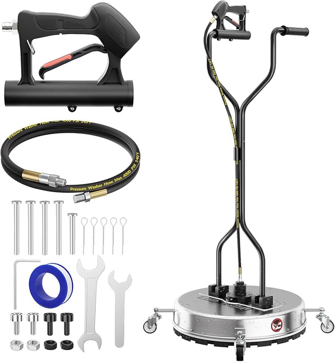 20 Inch Pressure Washer Surface Cleaner with 4 Wheels,Dual Handle,Stainless Steel Housing,4500 PSI Power Washer Accessory for Concrete, Patio, Sidewalk, Deck, Driveways and Daily Washing