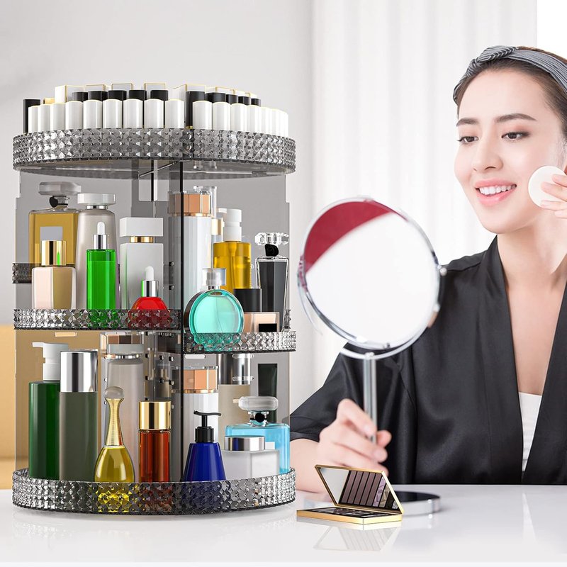 Rotating Makeup Organizer - Acrylic Cosmetic Storage with 7 Layers | Large Capacity for Brushes & Lipsticks - Gray