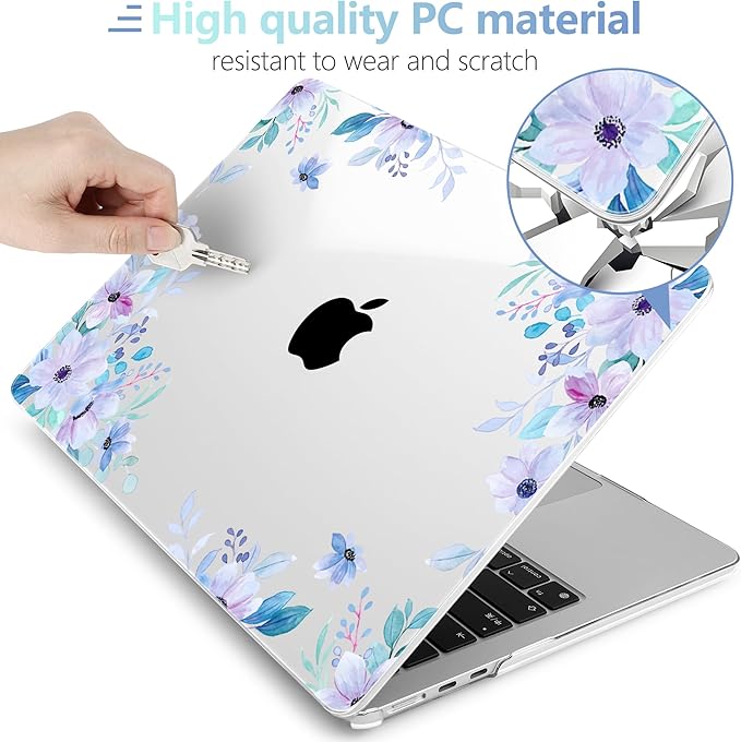 MEEgoodo for M5/M4/M3/M2 MacBook Air 15 inch Case 2026 2025 2024 2023, Case Fit Model (A3448/A3241/A3114/A2941) for MacBook Air 15.3 inch, Soft Purple Floral