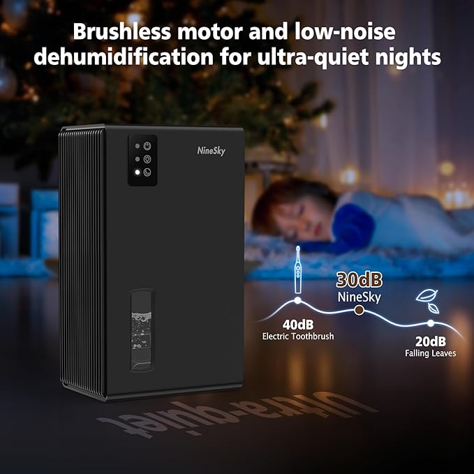 NineSky Dehumidifier,98 OZ Dehumidifiers for Home,(1100 sq.ft) Dehumidifiers for Basement Bathroom Bedroom with Auto Shut Off, Switchable 7 Colors Light(Black)