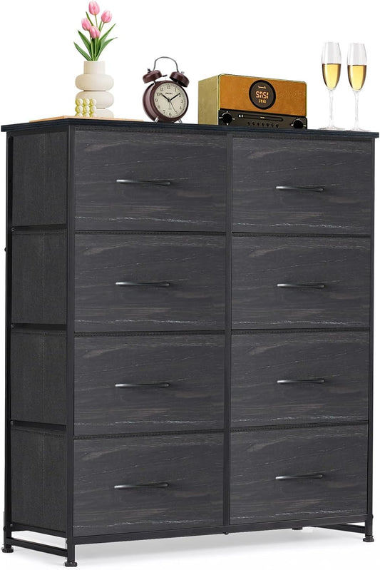 Regine Switzerland 8-Drawer Dresser - Anti-Tip Tall Storage Organizer with Wooden Top & Metal Frame | Charcoal Black