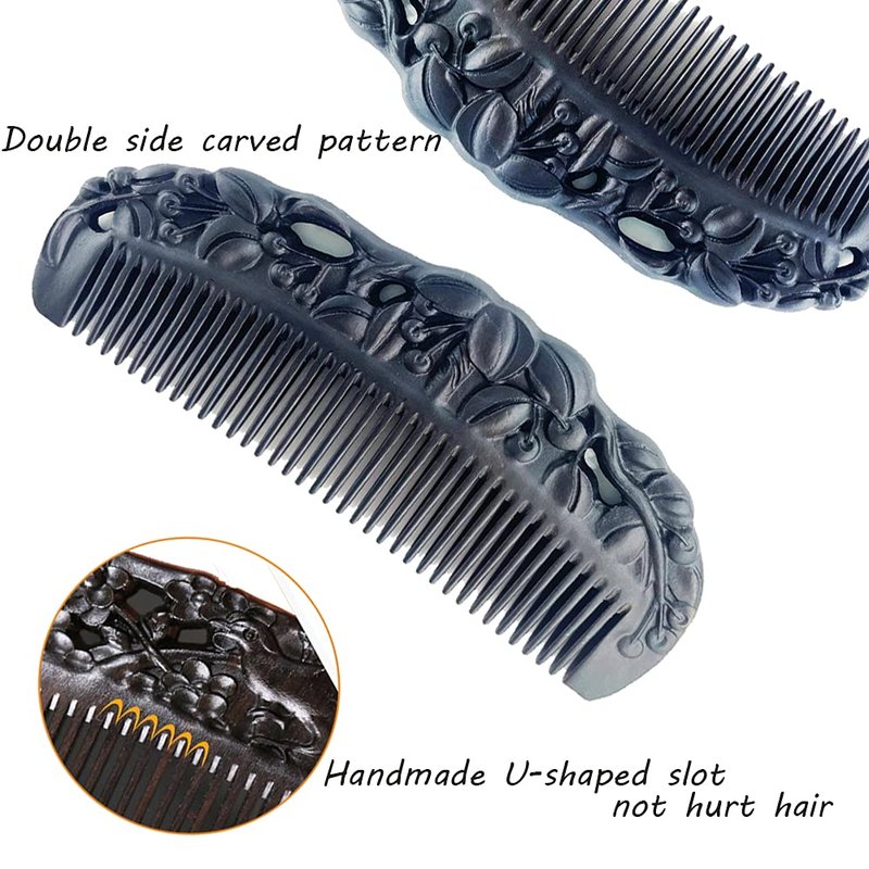 Natural Hair Comb - Black Sandalwood Fine Tooth Wooden Comb | Anti-Static, Handmade, Gift Box Included