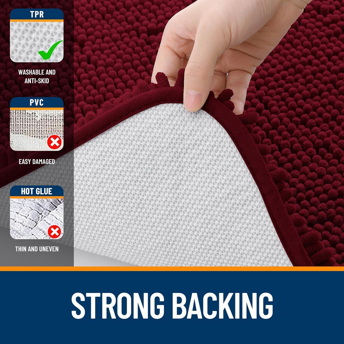 OLANLY U-Shaped Toilet Rugs - Extra Soft, Absorbent Chenille Bath Mat | 24x20, Burgundy, Machine Washable