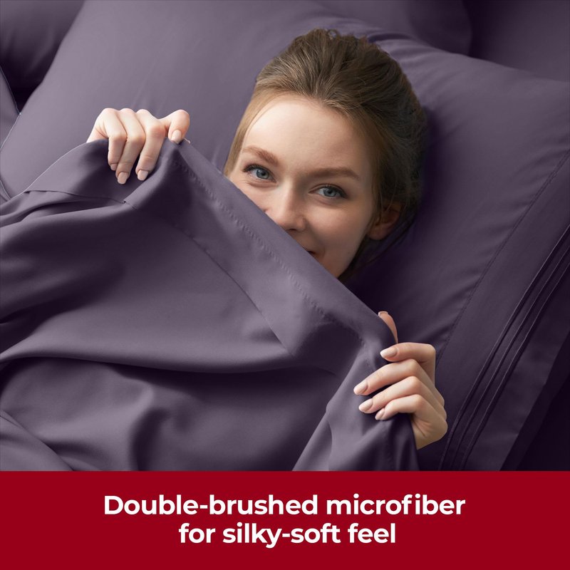 Mellanni Extra Deep Twin Sheets - 3 PC Iconic Collection Bedding - Hotel Luxury, Ultra Soft, Cooling Bed Sheets - Wrinkle, Fade, Stain Resistant (Twin, Purple)