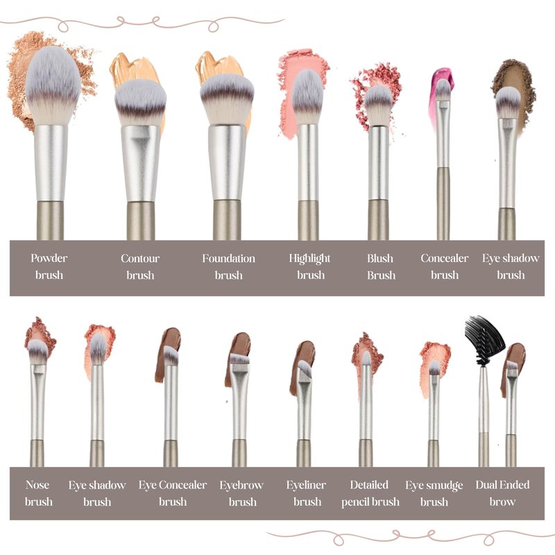 15 Pcs Makeup Brushes Set Vegan Foundation Concealers Blush Eyeshadow Eyeliner Powder Highlighter Blending Face Brush Set