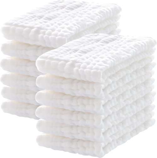 Lovely Care Muslin Burp Cloths - 12 Pack of Extra Soft, Absorbent 100% Cotton Cloths | Large 20''x10'' - White
