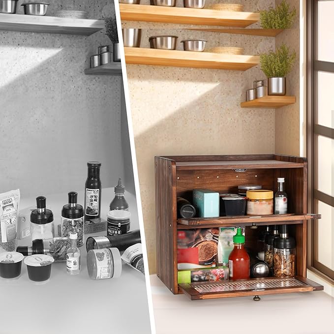 Sunhoo Bread Box for Kitchen Countertop Wooden Bread Storage Container Bin 2 Layer Breadbox Holder Large Capacity Keeper Vintage Farmhouse Food Organizer Pantry Shelf Acrylic Windowï¼Blackï¼