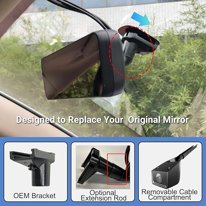 Sinjet 9.66" OEM Rear View Mirror Camera, 2K Dash Cam Front and Rear, IPS Display, Touch Screen Rearview Mirror Backup Camera, Night Vision, Parking Monitor, 32GB SD Card for Trucks, Vans, SUVs