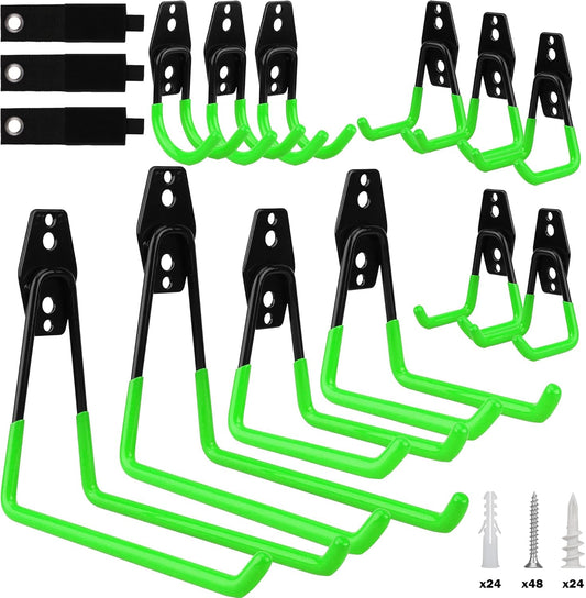 Regine Switzerland Garage Tool Storage Wall Hook Set - 15PCS Heavy-Duty Organizer for Garden Tools, Ladders & Bikes | Green