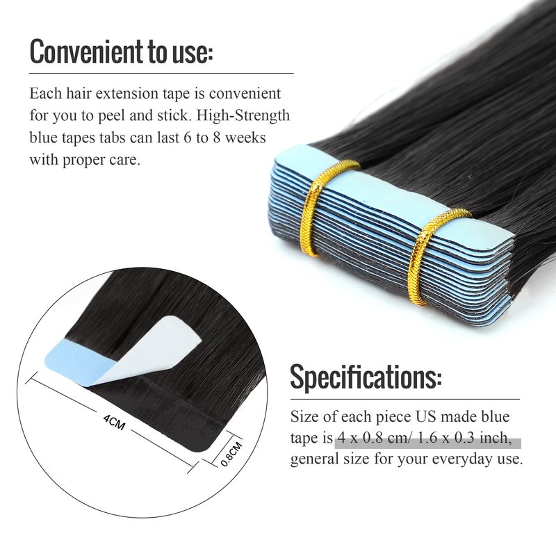 JESSBO Tape in Hair Extensions Human Hair Straight Natural Black 100% Remy Human Hair 20 inch 20pcs 50g/pack Seamless Skin Weft Tape in Extensions for Women (20 Inch #1B Natural Black)