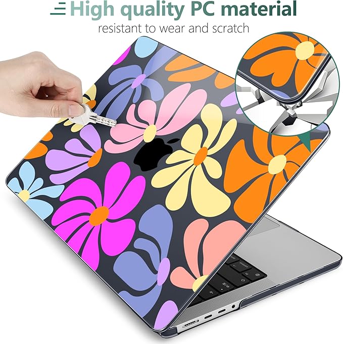 DONGKE Compatible with MacBook Pro 16 Inch Case (2026-2021 Release, M5 M4 M3 M2 M1 Pro/Max Chip), Plastic Hard Shell Cover with Keyboard Cover & Screen Protector for MacBook Pro 16", Power Flowers