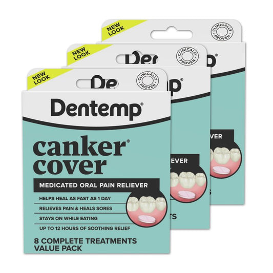 Dentemp Canker Cover Mouth Sore Treatment - Oral Pain Relief for Canker Sores & Mouth Irritation - Fast-Acting Pain Relief Tablets for Adults - Value Pack of 3 (24 Count)