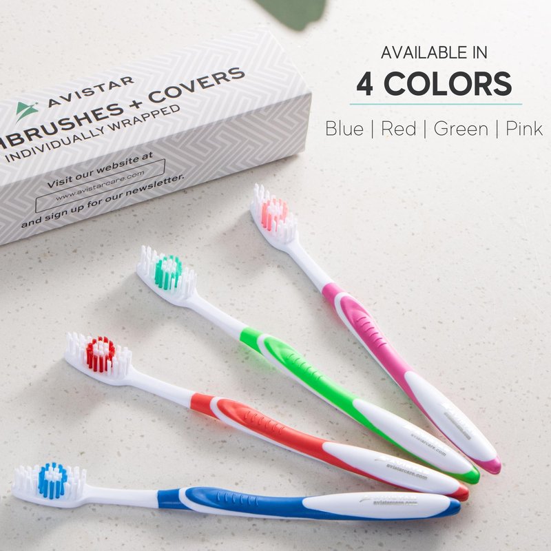 120 Pack Bulk Toothbrushes w/Cover Caps, Individually Wrapped Disposable Travel Toothbrush, Value Size, Long Lasting 3+ Months, Med-Soft Manual Teeth Brush Bristles, 4 Colors (Red Green Blue Pink)
